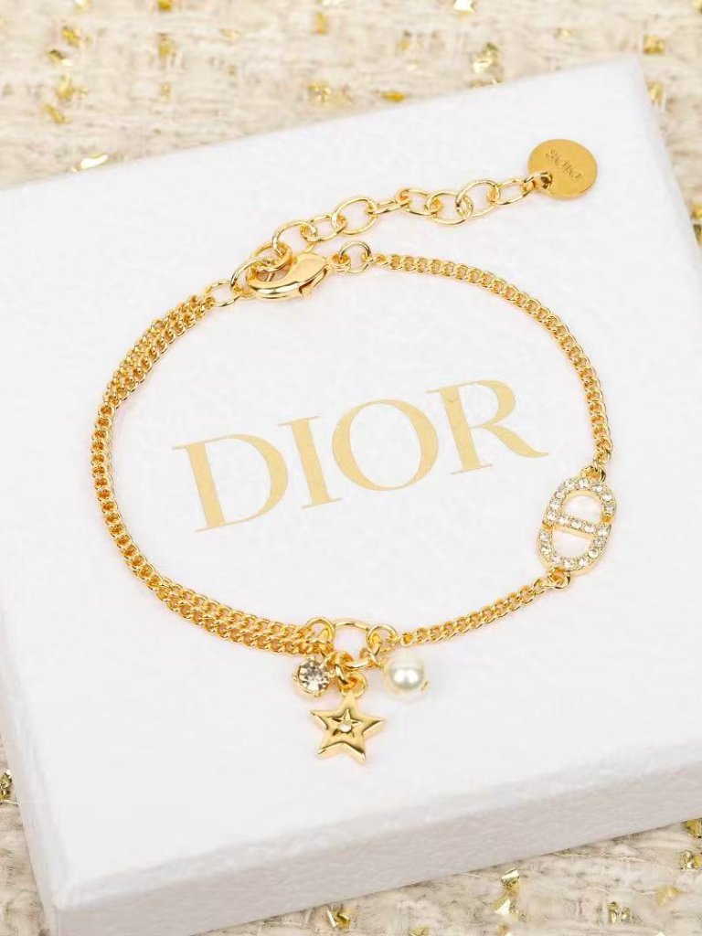 Dior Cd Diamond-Embellished Star & Pearl Double-Layer Bracelet